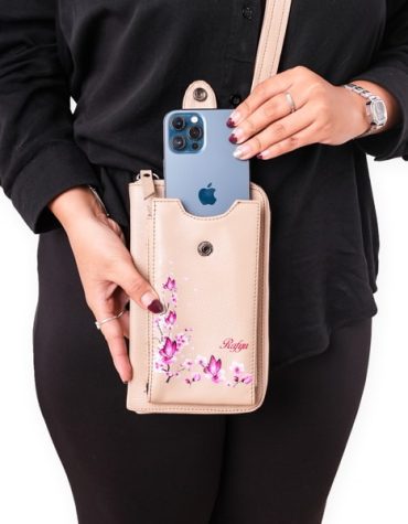 Jayuwan Sherina Slingphone – Tas HP Kulit Sapi Premium, Custom Nama & Motif Bunga Eksklusif (SBCM)